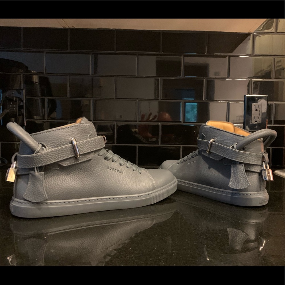BUSCEMI 100mm Dark Grey Pebbled Leather Sneakers